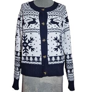 Dec 25th Snowflake Winter Christmas Reindeer Cardigan Sweater Size Small